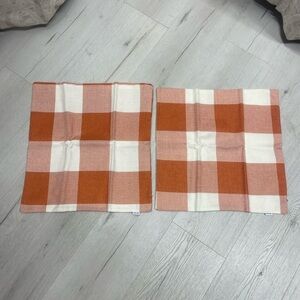 Cozy Checkered Accent Pillow Covers in Orange and White